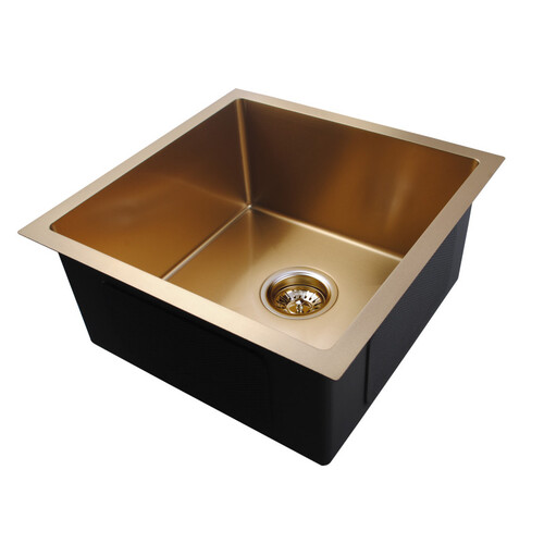 1.2mm Brushed Yellow Gold Stainless Steel Handmade Single Bowl Top/Undermount Kitchen/Laundry Sink 440*440*205mm
