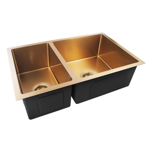 710x450x205mm 1.2mm Brushed Yellow Gold Handmade Round Corners Double Bowls Top/Under/Flush Mount Kitchen Sink