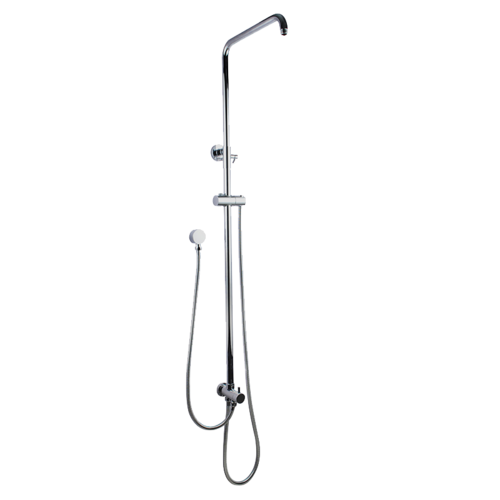 Round Chrome Top/Bottom Water Inlet Twin Shower Rail With Diverter