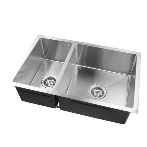 1.2mm Handmade Round Corners Double Bowls Top/Undermount/Flush Mount Kitchen Sink 715*450*200mm