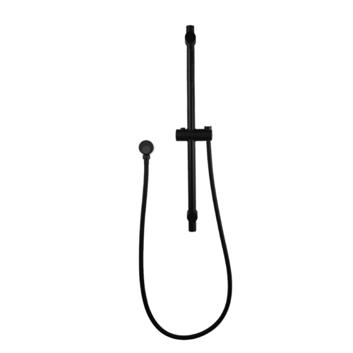 Round Black Adjustable Shower Rail with Wall Connector & Water Hose Only