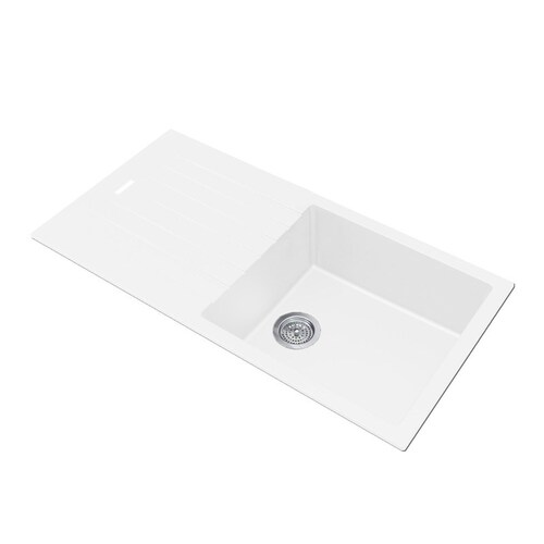 White Granite Quartz Stone Kitchen Sink Double Bowls Drainboard Top/Undermount 1160*500*200mm
