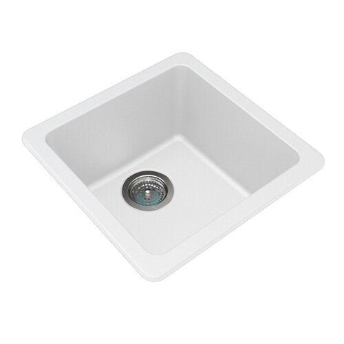 White Granite Quartz Stone Kitchen/Laundry Sink Round Single Bowl Top/Under Mount 460mm