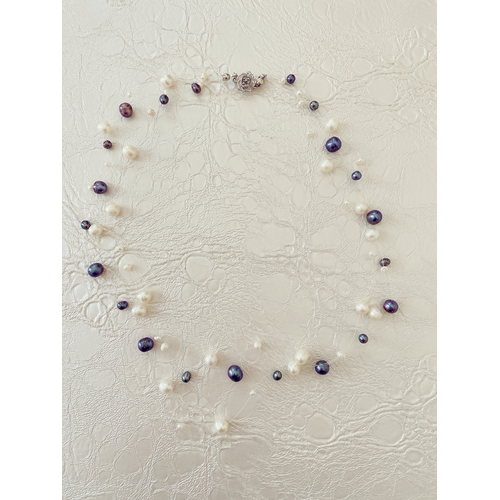 Natural Baroque White mixed with black/ purple/ lavender  Freshwater Pearl Necklace 46cm good luster